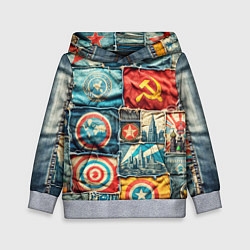 Толстовка-худи детская Пэчворк джинсы в СССР, цвет: 3D-меланж