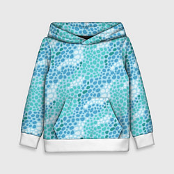 Толстовка-худи детская Океанские волны из синих и бирюзовых камней, цвет: 3D-белый