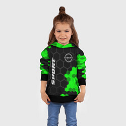 Толстовка-худи детская Nissan green sport hexagon, цвет: 3D-черный — фото 2