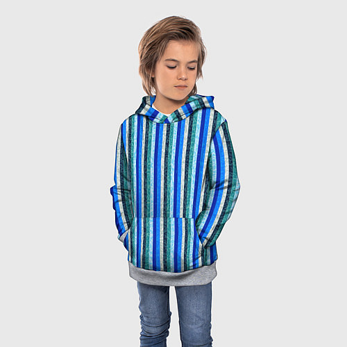 Детская толстовка Сине-бирюзовый полосатый / 3D-Меланж – фото 3