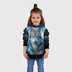 Толстовка-худи детская Волк и водопад, цвет: 3D-черный — фото 2