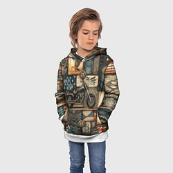 Толстовка-худи детская Patchwork with a motorcycle - ai art, цвет: 3D-белый — фото 2