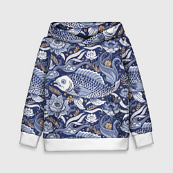 Детская толстовка Рыба карп - синий корейский узор