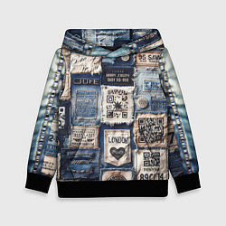 Толстовка-худи детская Пэчворк джинсы из Лондона, цвет: 3D-черный