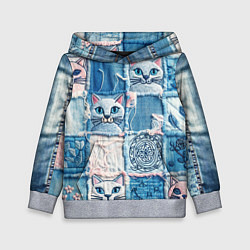 Детская толстовка Кошки на пэчворк джинсах паттерн
