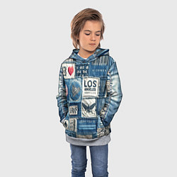 Толстовка-худи детская Лос Анджелес на джинсах-пэчворк, цвет: 3D-меланж — фото 2