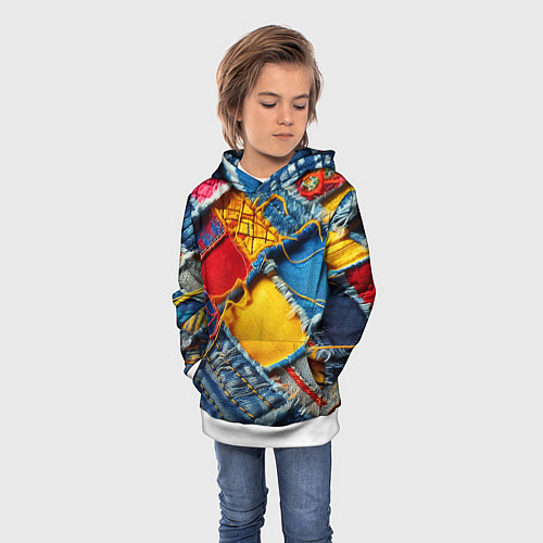 Детская толстовка Colorful denim patchwork - ai art / 3D-Белый – фото 3