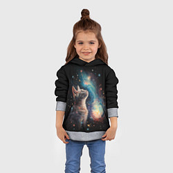 Толстовка-худи детская Котик смотрит на небо космоса, цвет: 3D-меланж — фото 2
