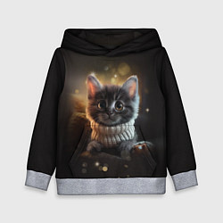 Толстовка-худи детская Котенок в свитере - нейросеть, цвет: 3D-меланж