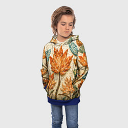 Толстовка-худи детская Мозаика осенняя листва в теплых тонах, цвет: 3D-синий — фото 2
