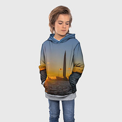 Толстовка-худи детская Здание Лахта-центра на фоне заката Санкт-Петербург, цвет: 3D-меланж — фото 2