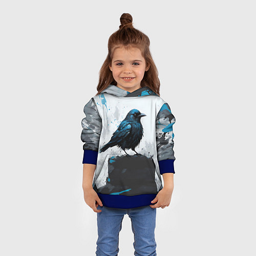 Детская толстовка Ворон с чёрно-голубым оперением / 3D-Синий – фото 4