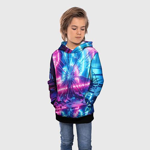 Детская толстовка Разбитая неоновая вывеска - мегаполис / 3D-Черный – фото 3