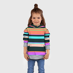 Толстовка-худи детская Цветные разные полосы, цвет: 3D-меланж — фото 2