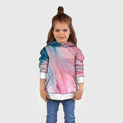 Толстовка-худи детская Пастельно-голубые и розовые перья, цвет: 3D-белый — фото 2