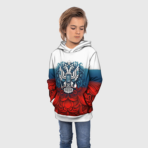 Детская толстовка Триколор и герб Росссия / 3D-Белый – фото 3