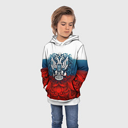 Толстовка-худи детская Триколор и герб Росссия, цвет: 3D-белый — фото 2