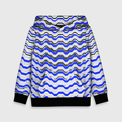 Толстовка-худи детская Black and blue stripes on a white background, цвет: 3D-черный