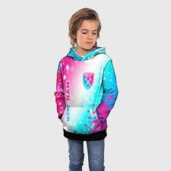 Толстовка-худи детская West Ham neon gradient style вертикально, цвет: 3D-черный — фото 2