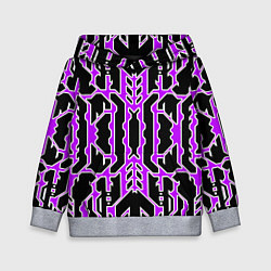 Толстовка-худи детская Техно фиолетовые линии с белой обводкой на чёрном, цвет: 3D-меланж