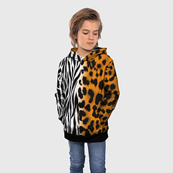 Толстовка-худи детская Леопардовые пятна с полосками зебры, цвет: 3D-черный — фото 2