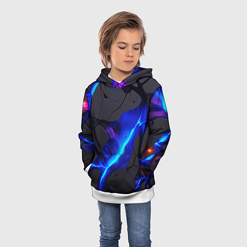 Детская толстовка Темный синий неон из разлома плит / 3D-Белый – фото 3