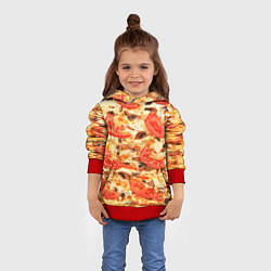 Толстовка-худи детская Пицца с грибами и томатом - текстура, цвет: 3D-красный — фото 2