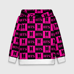 Толстовка-худи детская BTS pattern pink logo, цвет: 3D-белый