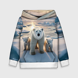 Толстовка-худи детская Polar bear with her cubs - ai art, цвет: 3D-белый