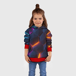 Толстовка-худи детская Неоновая яркая геометрическая абстракция со светом, цвет: 3D-красный — фото 2