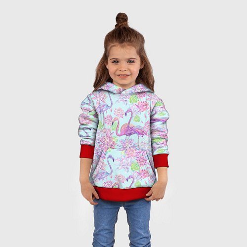 Детская толстовка Фламинго и кувшинки батик / 3D-Красный – фото 4
