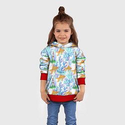 Толстовка-худи детская Золотая рыбка и кораллы акварельные, цвет: 3D-красный — фото 2