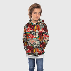 Толстовка-худи детская Разноцветный орнамент хаки, цвет: 3D-белый — фото 2