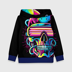 Толстовка-худи детская Cyber skull - ai art neon, цвет: 3D-синий