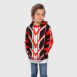 Толстовка-худи детская Красные полосы на чёрно-белом фоне, цвет: 3D-белый — фото 2