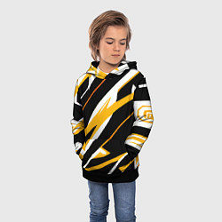 Толстовка-худи детская Жёлто-белые полосы и чёрный фон, цвет: 3D-черный — фото 2