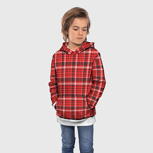 Детская толстовка Красный клетчатый узор / 3D-Белый – фото 3