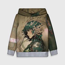 Толстовка-худи детская Девушка в зелёной броне, цвет: 3D-меланж