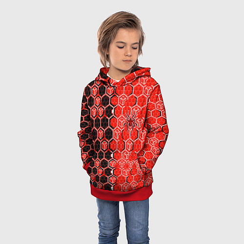 Детская толстовка Техно-киберпанк шестиугольники красный и чёрный с / 3D-Красный – фото 3