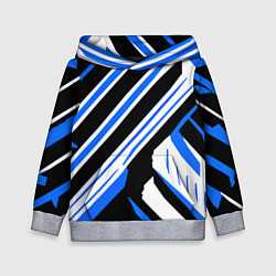 Толстовка-худи детская Чёрно-синие полосы на белом фоне, цвет: 3D-меланж