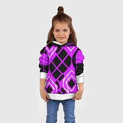 Толстовка-худи детская Чёрные квадраты и белые полосы на фиолетовом фоне, цвет: 3D-белый — фото 2