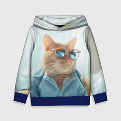 Толстовка-худи детская Альфа кот, цвет: 3D-синий