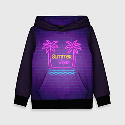 Толстовка-худи детская Неоновые пальмы summer vibes, цвет: 3D-черный
