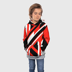 Толстовка-худи детская Чёрно-красные полосы на белом фоне, цвет: 3D-меланж — фото 2
