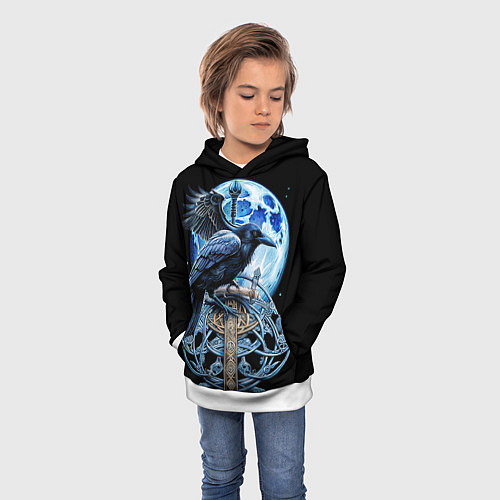 Детская толстовка Черный ворон - сакральные славянские символы / 3D-Белый – фото 3