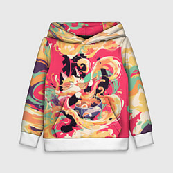 Толстовка-худи детская The cat eats noodles, цвет: 3D-белый