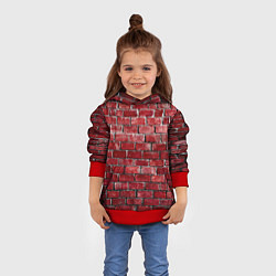 Толстовка-худи детская Текстура красного кирпича, цвет: 3D-красный — фото 2