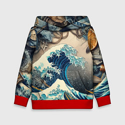 Толстовка-худи детская Collage of all sorts of things and a wave, цвет: 3D-красный