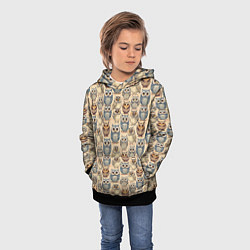 Толстовка-худи детская Совы птицы паттерн, цвет: 3D-черный — фото 2