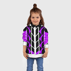 Толстовка-худи детская Бело-фиолетовые линии на чёрном фоне, цвет: 3D-белый — фото 2